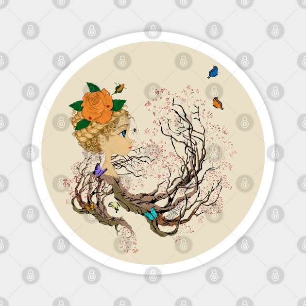 Niña, árbol y mariposas Magnet by leeloolook